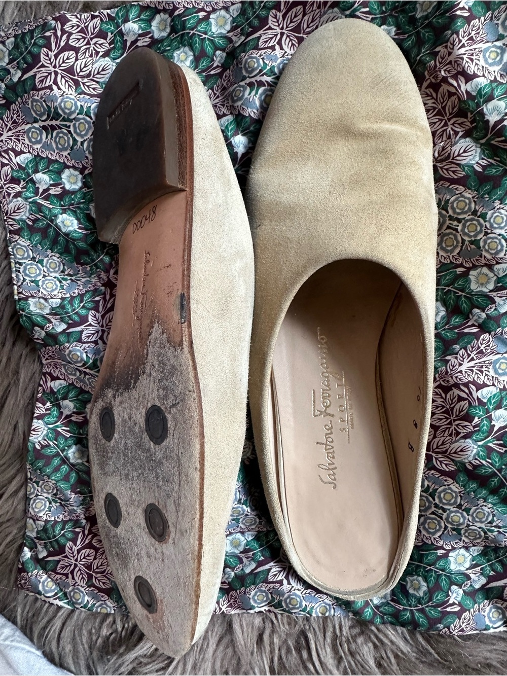 Salvatore Ferragamo Beige Suede Slip-On Mules 8 - Picture 5 of 5